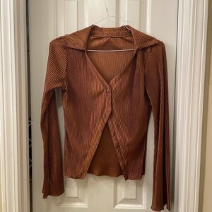 Women long sleeve button up brown / caramel ribbed blouse size small/medium